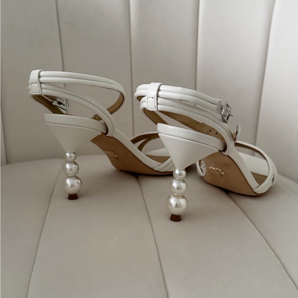 Badgley Mischka White Pearl-Embellished Strappy Sandals - Picture 3 of 4
